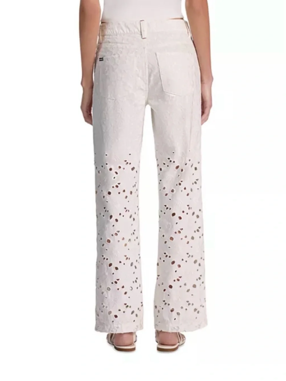 Alice + Olivia White Eyelet Jeans with Red Stitch Accents - Picture 5 of 14